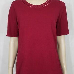 NWT WHBM red rick rack neck short sleeve knit top shirt blouse ladies Large